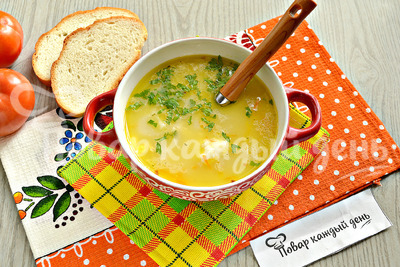 Сырный суп с курицей и рисом