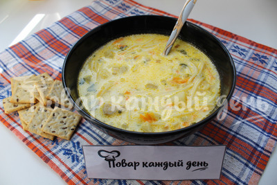 Сырный суп с вермишелью и курицей